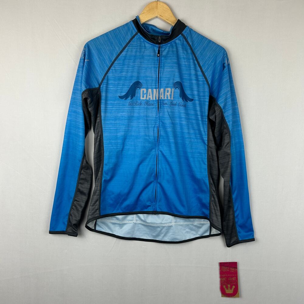 Canari Blue Cycling Shirt Full Zip Long Sleeve Made in USA Women's Size XL